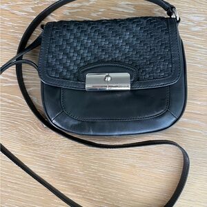 Coach Black Woven Leather Crossbody with Silver-Tone Lock